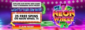 25 Free Spins at Raging Bull Casino on Neon Wheel 7s slot