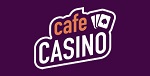 Cafe Casino logo in white and yellow on a purple background.