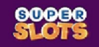 Logo for 'SUPER SLOTS' with white bubble letters spelling 'SUPER' and orange 'SLOTS' on a purple background.